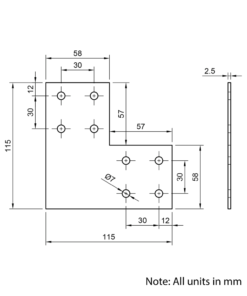 Technical Drawing Of Plate Connector - 90 Degree - Double Slot - 30 Series - Steel - Grey