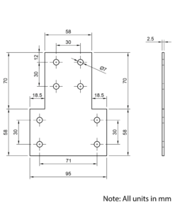 Technical Drawing Of Plate Connector - T - Double Slot - 30 Series - Steel - Grey