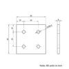 Technical Drawing Of Plate Connector - 4 Hole - Double Slot - 40 Series - Aluminium - Silver