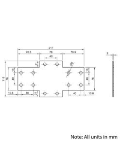 Technical Drawing Of Plate Connector - Cross - Double Slot - 40 Series - Steel - Grey