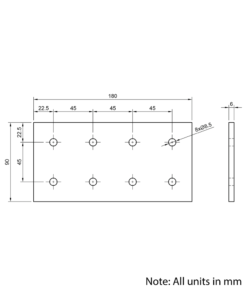 Technical Drawing Of Plate Connector - 8 Hole - Double Slot - 45 Series - Aluminium - Silver