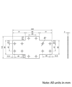 Technical Drawing Of Plate Connector - Cross - Double Slot - 45 Series - Steel - Grey