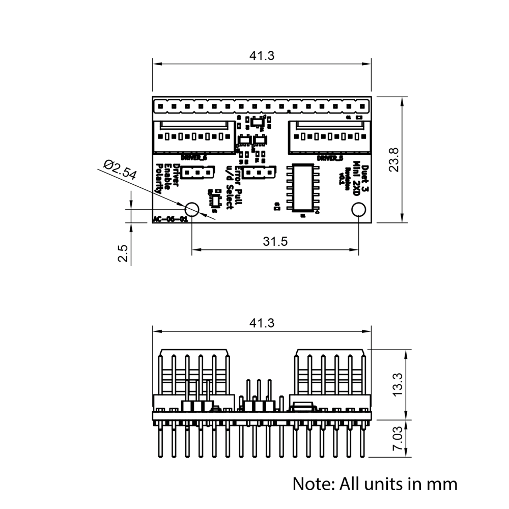 Technical Drawing Of Duet 3 Expansion Board Mini 2XD