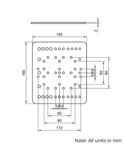 Technical Drawing Of MotionRail Gantry Plate - Extra Large - 140x160mm