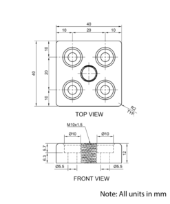 Technical Drawing Of Foot Plate - 20 Series - 40x40 - M10