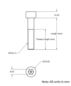 Technical Drawing of Cap Head Bolt - M10 - 12mm