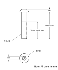 Technical Drawing Of Button Head Bolt - M10 - 40mm