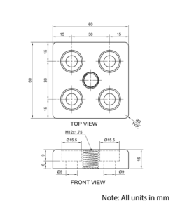 Technical Drawing Of Foot Plate - 30 Series - 60x60 - M12