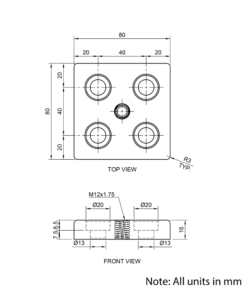Technical Drawing Of Foot Plate - 40 Series - 80x80 - M12