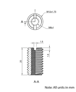 Technical Drawing Of Thread Reducer - M12 to M6