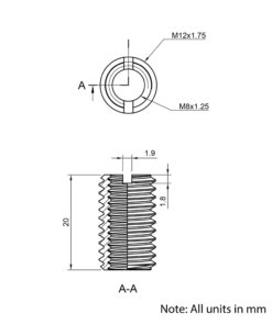 Technical Drawing Of Thread Reducer - M12 to M8