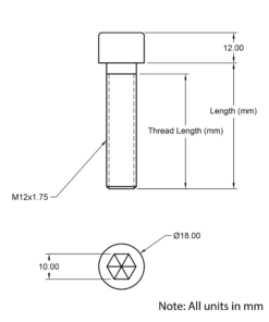 Technical Drawing of Cap Head Bolt - M12 - 20mm