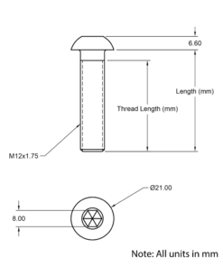Technical Drawing Of Button Head Bolt - M12 - 80mm