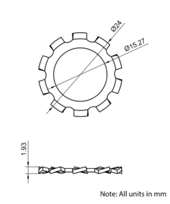 Technical Drawing Of External Toothed Lock Washer - M14