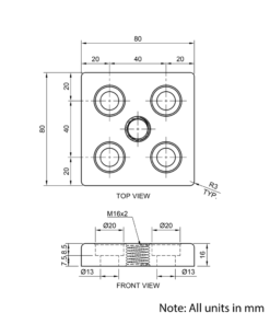 Technical Drawing Of Foot Plate - 40 Series - 80x80 - M16