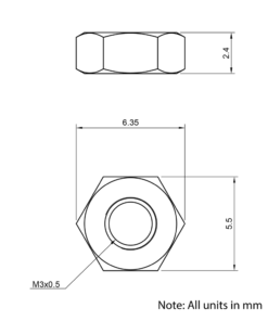 Technical Drawing of Hexagon Full Nut - M3