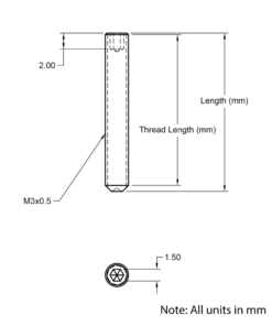 Technical Drawing of Grub Screw - M3 - 12mm
