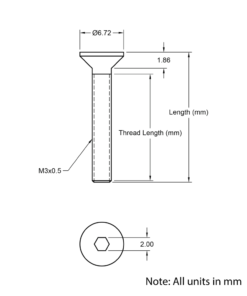Technical Drawing of Countersunk Bolt - M3 - 20mm