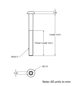 Technical Drawing Of Button Head Bolt - M3 - 8mm