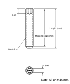 Technical Drawing of Grub Screw - M4 - 10mm