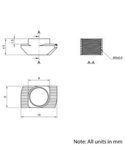 Technical Drawing Of Drop In Nut - T/V-Slot - 20 Series - M5