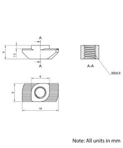 Technical Drawing Of Drop In Nut - T-Slot - 30 Series - M5