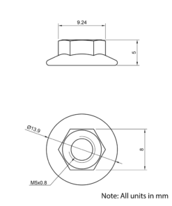 Technical Drawing of Serrated Flanged Hex Nut - M5
