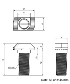 Technical Drawing of Drop In Bolt - T/V-Slot - 20 Series - M5 - 12mm