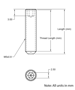 Technical Drawing of Grub Screw - M5 - 16mm