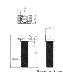 Technical Drawing of Drop In Bolt - T/V-Slot - 20 Series - M5 - 20mm