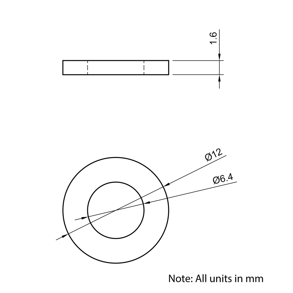 Technical Drawing Of Washer - M6