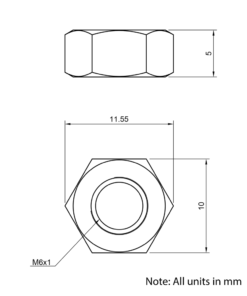 Technical Drawing of Nyloc Nut - M6