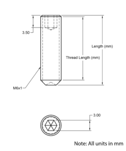 Technical Drawing of Grub Screw - M6 - 16mm
