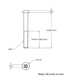 Technical Drawing Of Button Head Bolt - M6 - 30mm