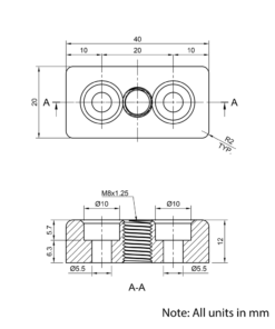 Technical Drawing Of Foot Plate - 20 Series - 20x40 - M8