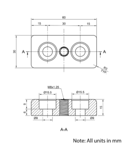 Technical Drawing Of Foot Plate - 30 Series - 30x60 - M8