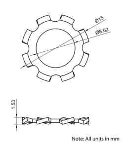 Technical Drawing Of External Toothed Lock Washer - M8