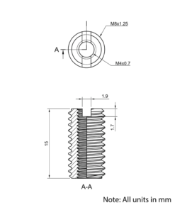 Technical Drawing Of Thread Reducer - M8 to M4