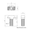 Technical Drawing of Drop In Bolt - T-Slot - 40 & 45 Series - M8 - 20mm