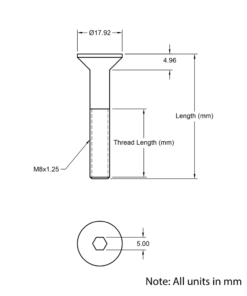 Technical Drawing of Countersunk Bolt - M8 - 25mm