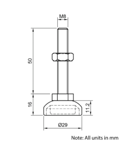 Technical Drawing Of Fixed Levelling Foot - Nylon 29mm - M8 - 50mm