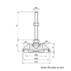 Technical Drawing Of Articulating Anti-slip Levelling Foot - Metal 75mm - M8 - 75mm