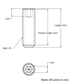 Technical Drawing of Grub Screw - M8 - 8mm