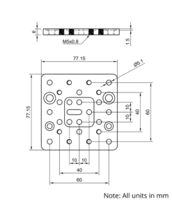 Technical Drawing Of C-Beam Gantry Plate - Medium - 77.5x77.5mm
