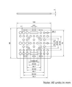 Technical Drawing Of V-Slot Gantry Plate - Medium - 100x88mm