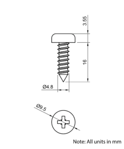 Technical Drawing Of Pan Head Self Tapping Screw - No.10 (4.8mm) - 16mm