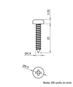 Technical Drawing Of Pan Head Self Tapping Screw - No.10 (4.8mm) - 25mm