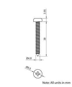 Technical Drawing Of Pan Head Self Tapping Screw - No.10 (4.8mm) - 38mm