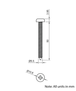 Technical Drawing Of Pan Head Self Tapping Screw - No.12 (5.5mm) - 50mm
