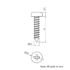Technical Drawing Of Pan Head Self Tapping Screw - No.4 (2.9mm) - 13mm